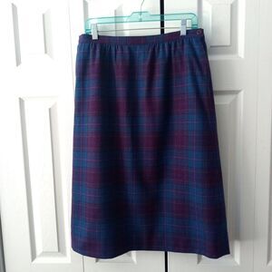 Pendleton Wool Skirt Size 14 Blue Purple Tartan Plaid Made in USA